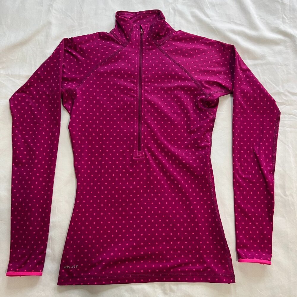 Nike Women’s Long Sleeve Dri-FIT Half-Zip Top in Magenta with Pink Dots